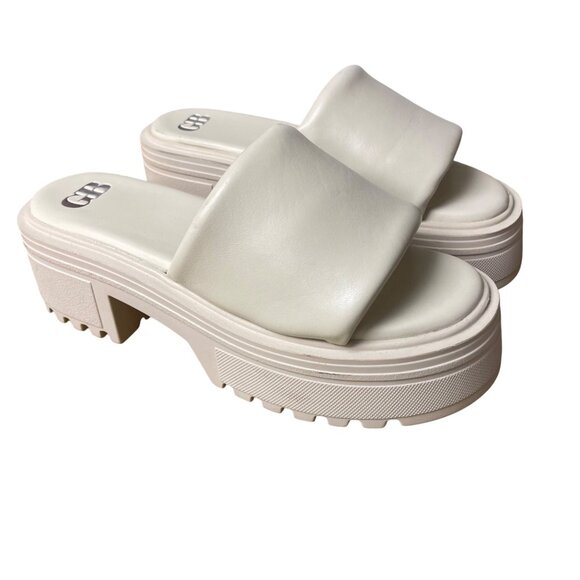 GB Gianni Bini Puffy Leather Chunky Platform Sandals Cream Sz 8 - Picture 1 of 7